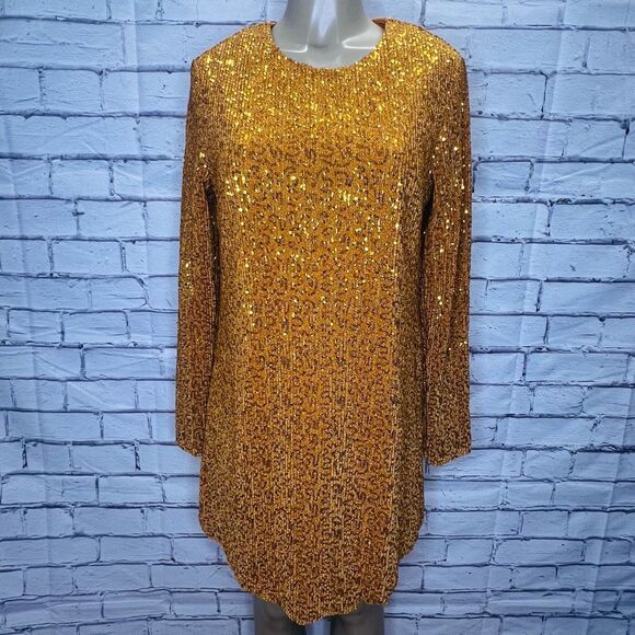 Stine Goya Women's Gold Sequin Straight Mini Odis Dress Size Medium - Picture 1 of 15